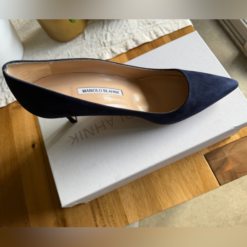 Manolo Blahnik Dark Blue Suede Heels